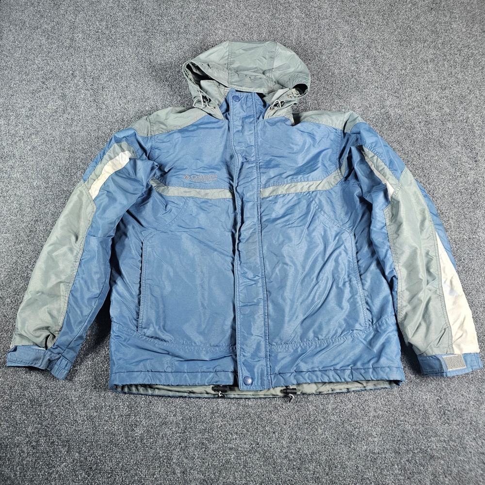 Columbia Falmouth Jacket Men's Medium Blue Hooded Fleece Lined XM5020 STAINS
